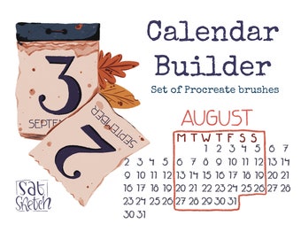 Calendar Builder Procreate Brushes - Digital Planner Stamps (Instant Download)