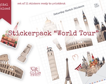 Stickerpack "World Tour" - digital file ready to print and cut stickers for travellers