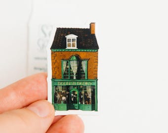Bookish Books Sticker – Waterproof Vinyl Sticker of Cozy Green Building for Book Lovers & Journals