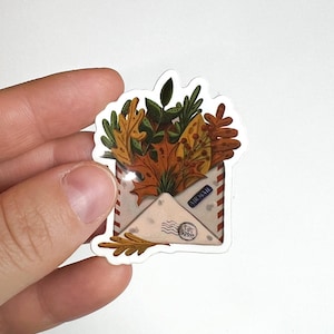 Sticker &quot;Letters of Summer&quot; - illustrated envelope with autumn leaves | waterproof vinyl