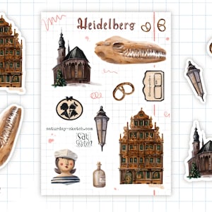Stickers vinyle Heidelberg Croquis de voyage Stickers carnet de voyage Sticker pour ordinateur portable Petit cadeau pour amateur de papier Jolies photos Papeterie d'art Allemagne