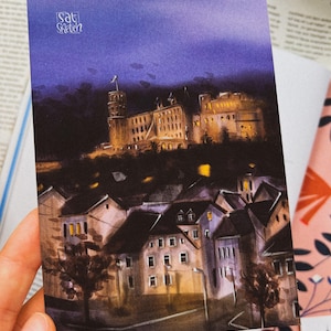 Carte postale Heidelberg avec vue nocturne - Ville allemande illustrée, souvenir de voyage, art architectural européen