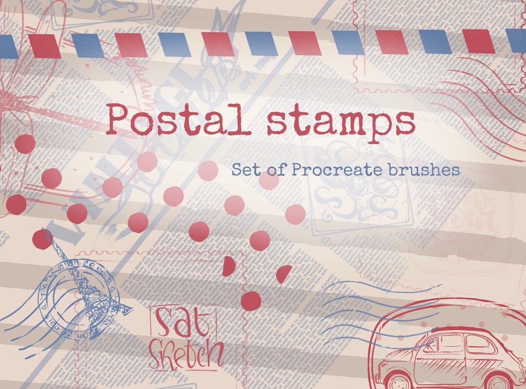 Vintage Postal Stamps Procreate Brushes – Seamless Patterns (digital ...