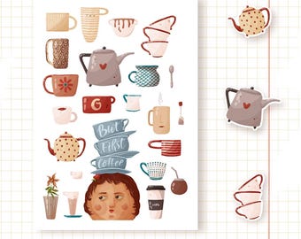 Coffee and Tea Glossy Vinyl Stickers: Planner, Journal, Crafts