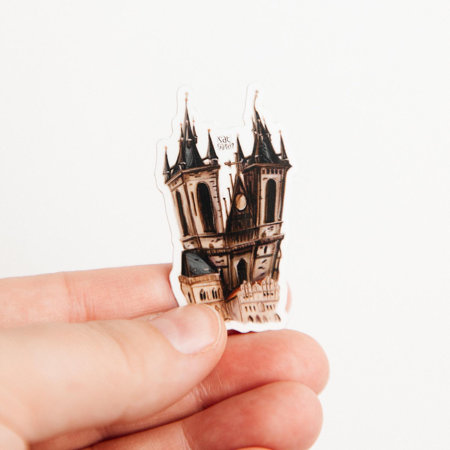 Church of Our Lady Before Týn Vinyl Sticker – Prague Landmark Art, Travel Journal Sticker, Czech Architecture Gift, Scrapbook Decoration