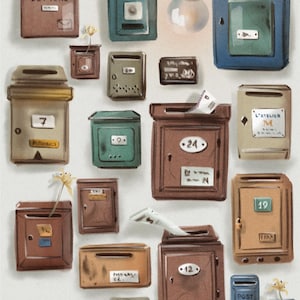 Postcard Mailboxes Art Illustration card Postcrossing Cute picture Flower Image Small Gift for Paper Lovers Greeting Travel Postoffice