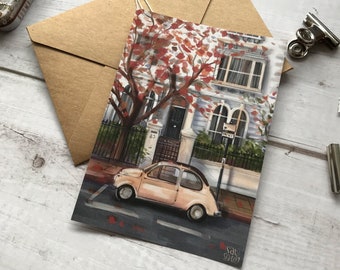 Postcard Retro car Art Illustration card Postcrossing Cute picture Flower Image Small Gift Paper Lovers Greeting Travel Present Auto Love