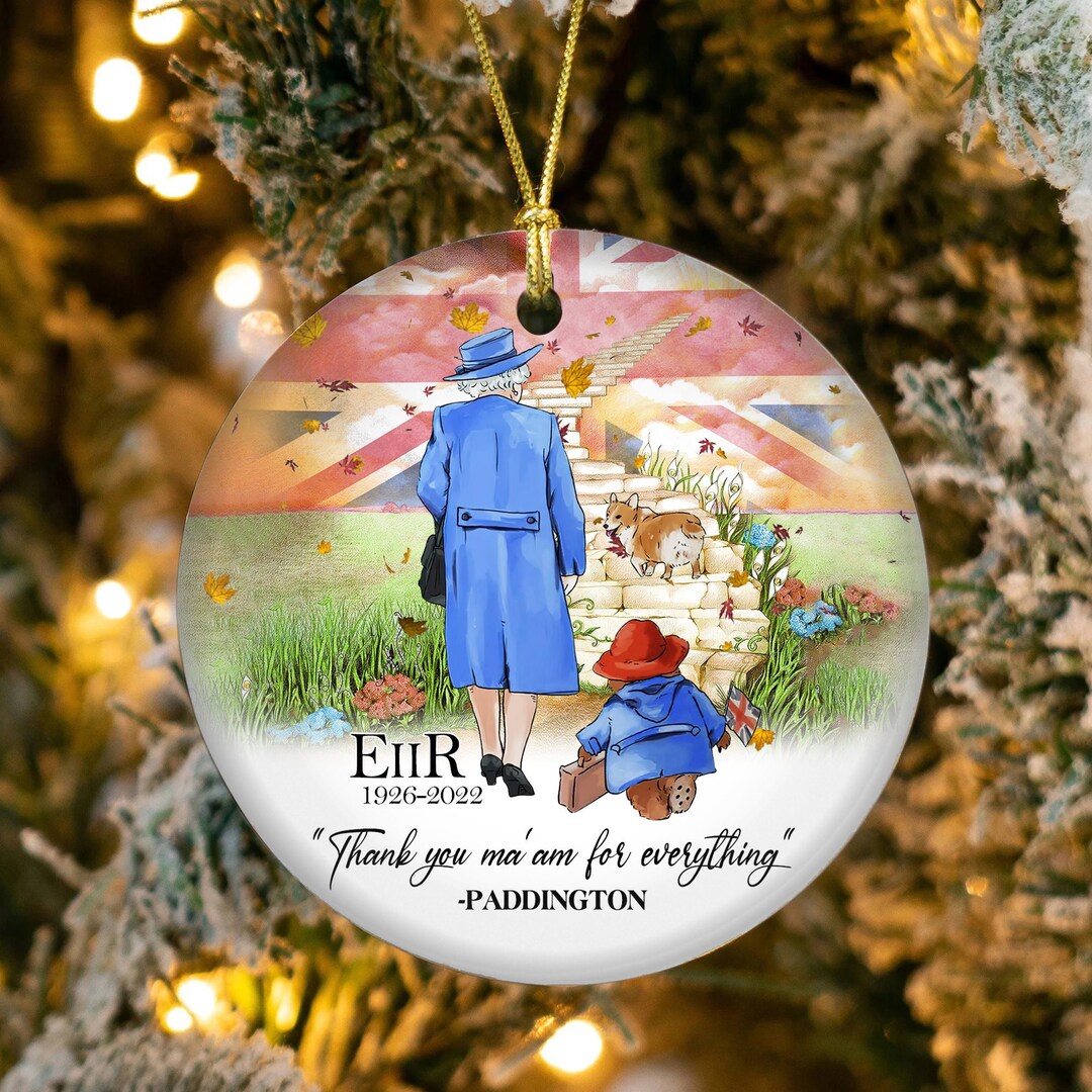 Queen Elizabeth II Ornament, the Queen and Paddington Bear Dog
