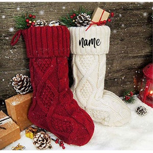 Personalised Knitted Stocking, Christmas Stocking, Red Stocking Cream Stocking