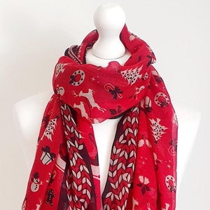 Cachecol com estampas de Natal, cachecol para a temporada festiva, cachecol vermelho de Natal, presente personalizado para ela, cachecol de Natal, caixa de presente e cartão disponíveis