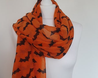 Halloween Bat Print Scarf, Trick or Treat, Halloween Bandana, Halloween Large Scarf, Halloween Gift For Her, Festive Season Scarf