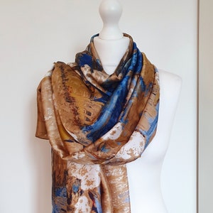 Women 100% Silk Scarf, Floral Print Silk Scarf, Forest Garden Scarf, Personalised Gift For Her, Women&#39;s Head Scarf, Gift Box Available