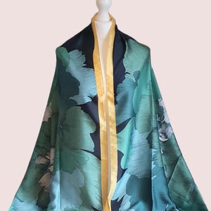 Luxury Soft Silky Scarf, Emerald Green Scarf, Floral Print Scarf, Lightweight Head Scarf, Personalised Gift For Her, Gift Box Available