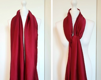 Plain 100% Silk Scarf, Dark Red Soft Silk Scarf, Burgundy Solid Colour Scarf, Mother's Day Gift For Her, Women's Head Scarf, Evening Shawl