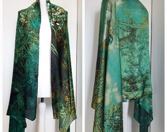 Luxury 100% Silk Scarf, Green Scarf Shawl, Mother&#39;s Day Gift For Her, , Gift Box Card Available, Gift For Girlfriend, Gift For Wife