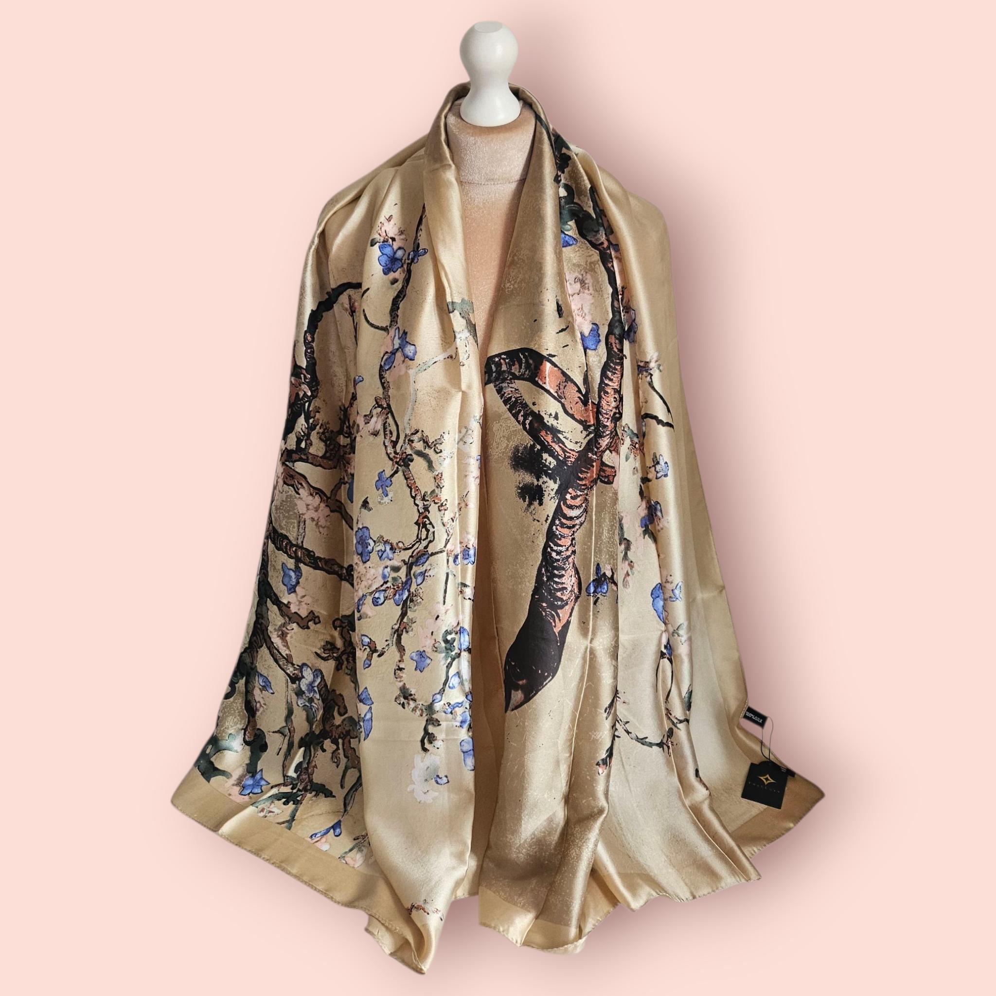 100 Silk Scarf Wrap Van Gogh Almond Blossoms Gold 6 Momme Mulberry Silk Headband 100 Silk Scarf Wrap Van Gogh Almond Blossoms Gold 6 Momme Mulberry Silk Headband