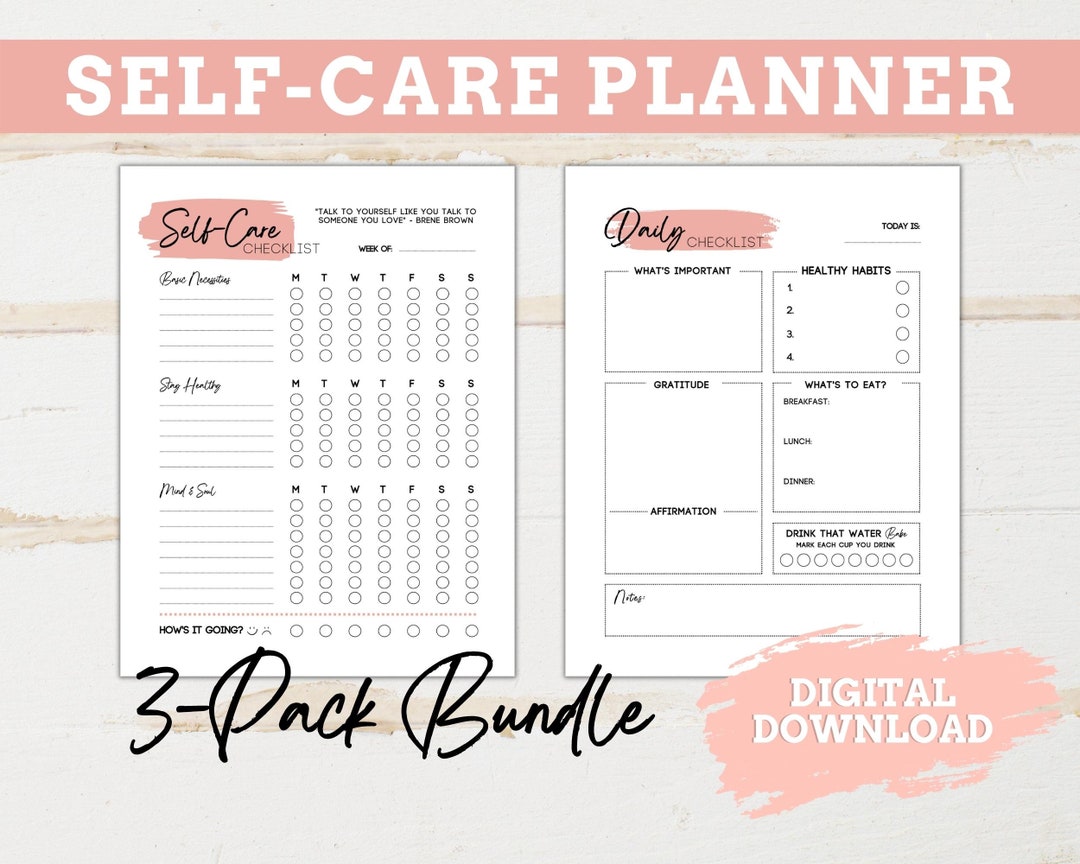 Self-care Planner Checklist for Daily Tracking & Goal Setting, Perfect ...