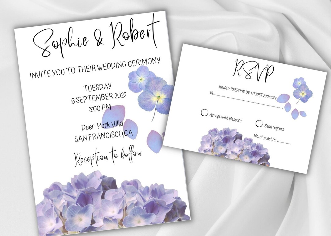 Lilac Floral Wedding Invitation Set Template With RSVP Etsy