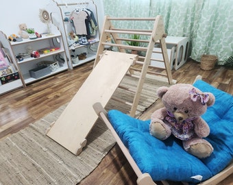 Escalador Montessori, Arch Rocker con almohada, Wippe holz, Kletterbrett, Kletterdreieck, Kletterbogen mit Kissen, Kletterbogen mit rutsche