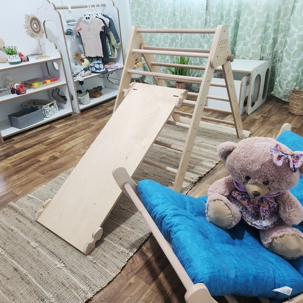 Grimpeur Montessori, Arch rocker avec coussin, Wippe holz, Kletterbrett, Kletterdreieck, Kletterbogen mit Kissen, Kletterbogen mit rutsche