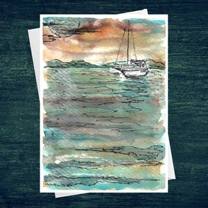 Boot auf Herbst Silber See Grußkarte 13x18 blanko