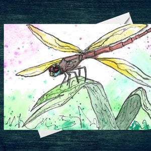 Dragonfly On Leaf Greeting Card 7x5 Blank