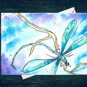 Blue Dragonfly Greeting Card 7x5 Blank