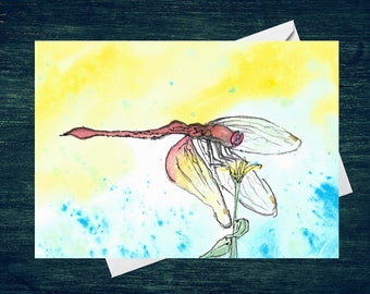 Carte de vœux Dragonfly On Stem 7x5 vierge