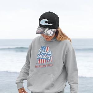 Rhode Island - Red, White and Blue Unisex Heavy Blend Hooded Sweatshirt, RI Hoodie, RI Gift, RI Souvenir, Rhode Island Hoodie, Ocean State