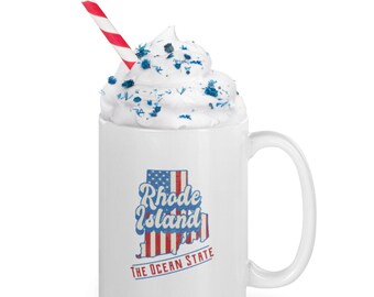 Rhode Island - Red, White and Blue White glossy mug, RI mug, RI Gift, RI Souvenir, The Ocean State Mug, 401 mug, Rhode Island Mug,