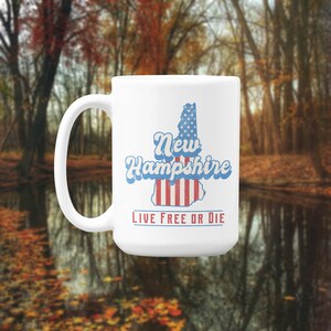 Patriotic New Hampshire Glossy White Mug, NH Mug, NH Souvenir, Cerammic Mug, Coffee Mug, Tea Mug, I Love NH