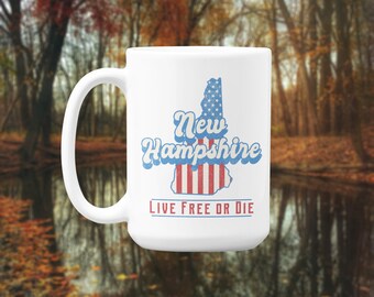 Patriotic New Hampshire Glossy White Mug, NH Mug, NH Souvenir, Cerammic Mug, Coffee Mug, Tea Mug, I Love NH