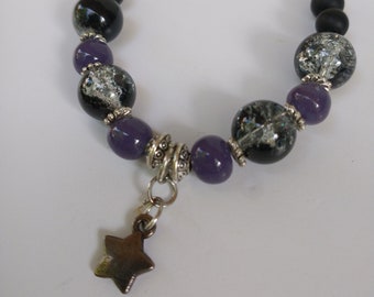 Deep plum amethyst star charm bracelet with matching earrings