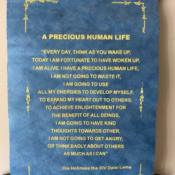 Handmade Dalai Lama Quotes Inspirational Handmade Paper (A PRECIOUS HUMAN LIFE) Wall Hanging, Tolerance, Positive Affirmations Thoughts