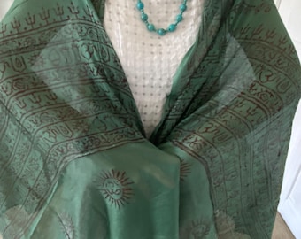 Premium Om Scarf, Handcrafted Spiritual Wrap, Soft Meditation Shawl, Lightweight Colorful Mantra, Celestial, Yoga, Prayer Everyday Wear