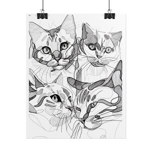 Cat Drawing Rolled Posters, Wall Art for Cat Lovers, Cute Cat Poster Prints, Cat Lady Gift, Dorm Room Decor, Cat Nursery Decor