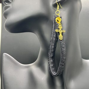 Handmade Black Denim Jean Earrings "LOOP SKY"