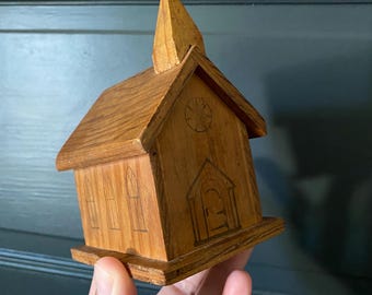 Vintage Wooden Church Piggy Bank/ Coin Bank