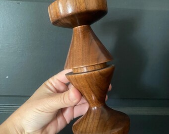 Vintage Dark Stained MCM Wooden Candle holder