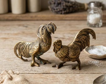 Vintage Brass set of Salt and pepper shaker Roster and hen
