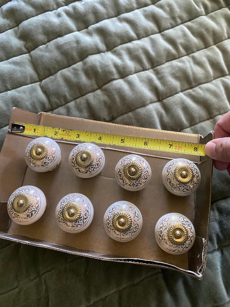 Vintage Ceramic Drawer Pull/knobs with gold/brass color accents afbeelding 8