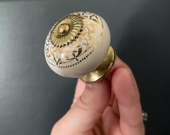 Vintage Ceramic Drawer Pull/knobs  with gold/brass color accents