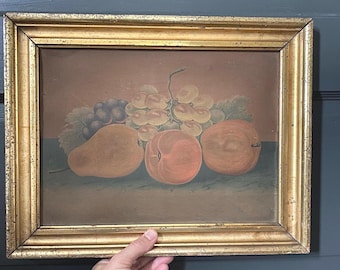 Vintage Still Life Fruit Painting, Golden Wood Frame// Modern home decor/ Gallery Wall Trend