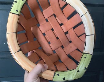 Vintage Lyn Bonde terracotta woven bread warmer clay basket