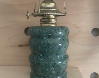 Vintage green stone base Kerosene lamp. No glass globe