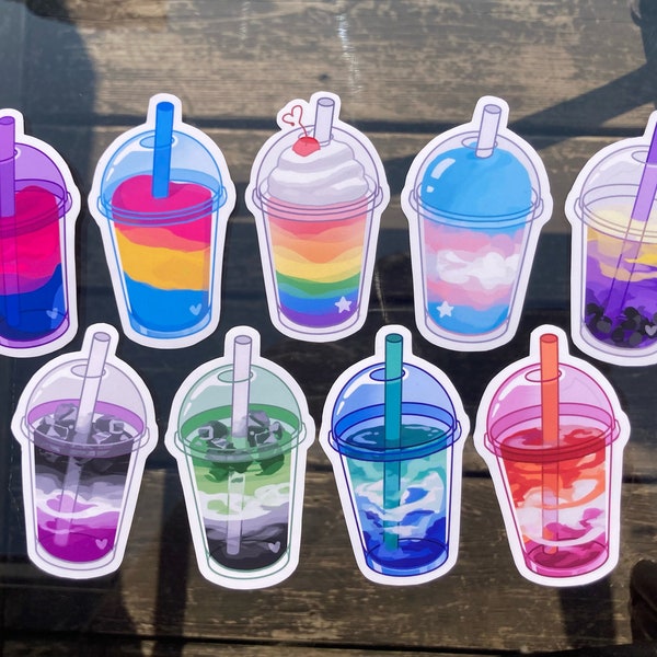 Pride Themed Drink Stickers- Rainbow, Trans, Bi, Pan, Lesbian, Gay, Ace, Aro, Nonbinary | Cute Laptop Stickers | Drink Themed Stickers