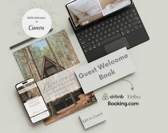 Plantilla de libro de bienvenida de Airbnb Manual del anfitrión de la casa Plantilla de guía Plantilla de alquiler vacacional Plantilla de libro de visitas Plantilla de Canva Libro de visitas de Airbnb