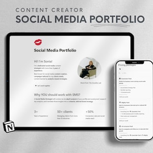 Content Creator Social Media Portfolio Website Notion Template Content Social Media Manager Notion Client Price List Portfolio Branding Kit