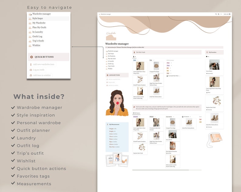 Closet Planner Women Notion Template for Wardrobe Management Designer