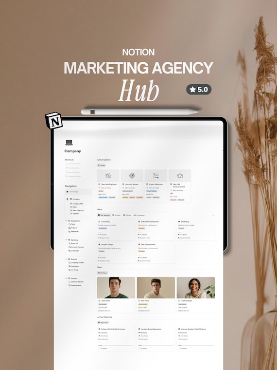 Marketing Agency Notion Template Notion Planner Project Management Business Planner Notion Workspace Client Tracker OKRs Dashboard CRM
